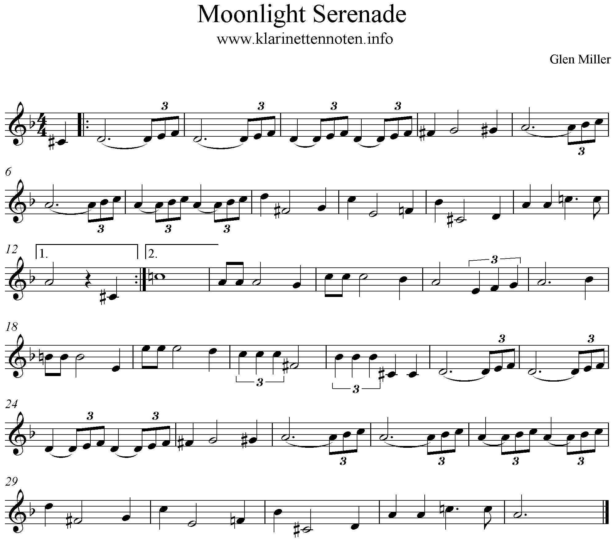 Clarinet- Moonlight Serenade, F-Major